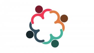 İnsanlar logosu. Bir dairedeki dört kişilik grup ekip çalışması sembolü.4k çözünürlük hareket grafiği