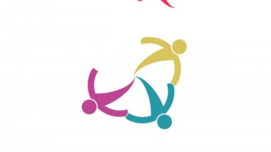 İnsanlar logosu. Bir dairedeki dört kişilik grup ekip çalışması sembolü.4k çözünürlük hareket grafiği