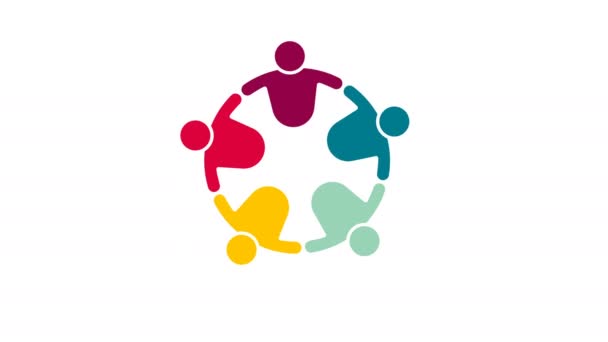 Logo Osoby Skupinový Symbol Týmové Práce Pěti Osob Kruhu Rozlišení — Stock video