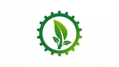 Daireiçinde dişli ve yaprak logosu.4k çözünürlükte hareket grafiği