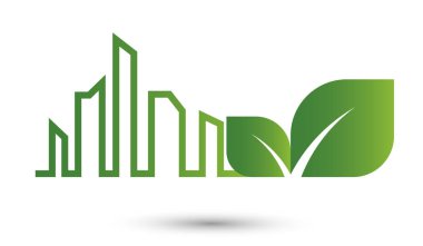 ekoloji şehir soyut kavram, yeşil yapraklar, Vektör illüstrasyon