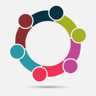 Daire içinde altı kişilik bir grup. Takım çalışması toplantısı.insanlar odada buluşuyor. Güçlü birleşik kuvvetler, Vektör illüstrasyon