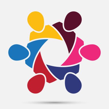 toplantı odası insanlar logo.grup daire içinde dört kişi, Vektör İllüstrasyon 