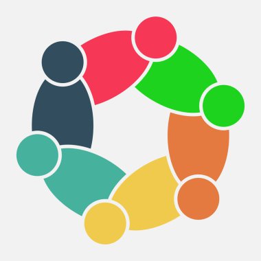 Daire içinde altı kişilik bir grup. Takım çalışması toplantısı.insanlar odada buluşuyor. Güçlü birleşik kuvvetler