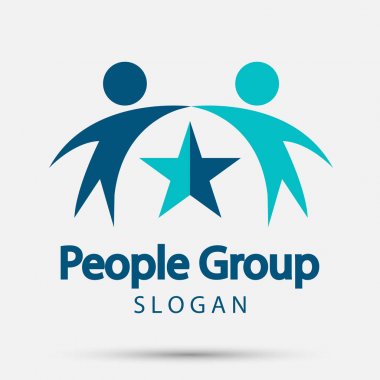 Vektör grafik yuvarlak renkli logo.icon takım çalışması, Vektör illüstrasyon iki mutlu insanlar