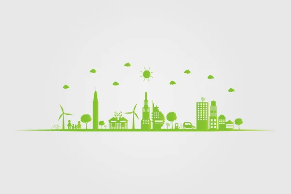 Ekoloji. Green şehirler çevre dostu konsept fikirleri ile dünyaya yardım, vektör ıllustratio — Stok Vektör