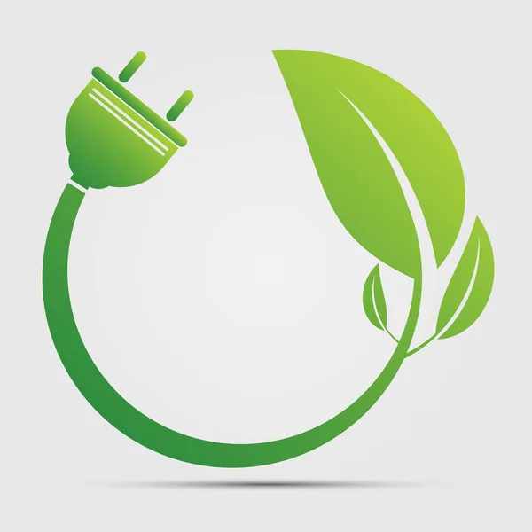 Stecker grüne Ökologie Emblem oder Logo, Vektorabbildung — Stockvektor