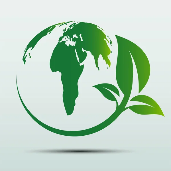 緑の地球 葉との概念、生態学的自然、ベクトルイラスト — ストックベクタ