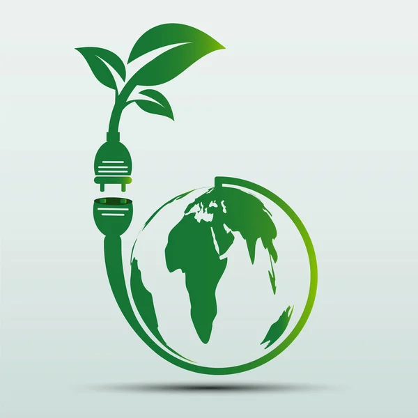 Power plug groene ecologie embleem of logo, vector illustratie — Stockvector