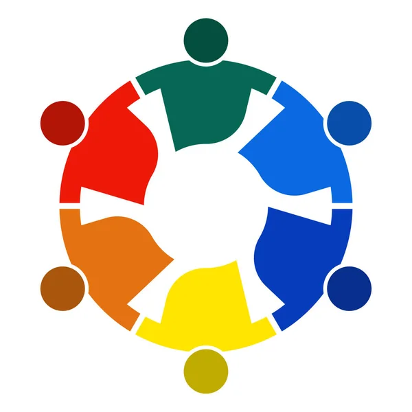 Meeting teamwork room people logo.group of six persons in circle, Vector illustration — стоковый вектор