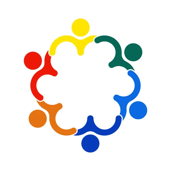 Spotkanie z drużyną ludzi Pokój logo. sześciu osób w kręgu, ilustracja wektorowa — Wektor stockowy