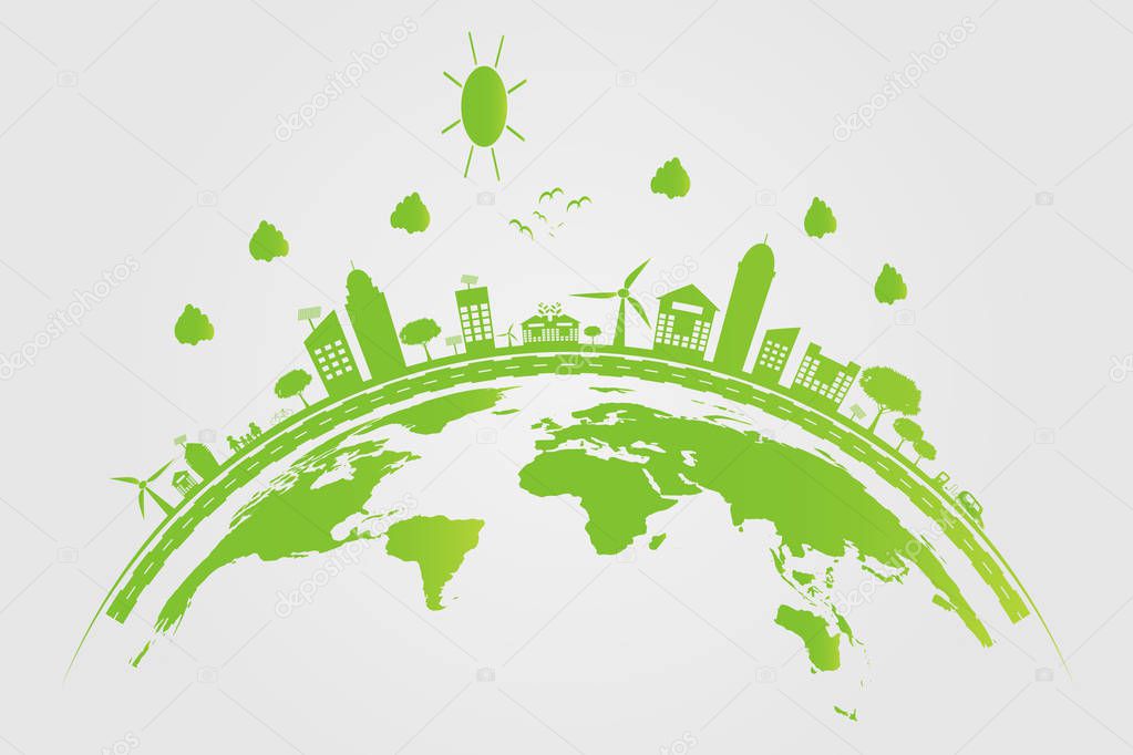Ecology.Green cities help the world with eco-friendly concept ideas,vector illustratio