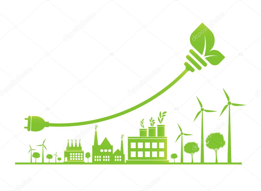 Sustainable Urban Growth in the City,Ecology.Green cities help the world with eco-friendly concept ideas,Vector illustration