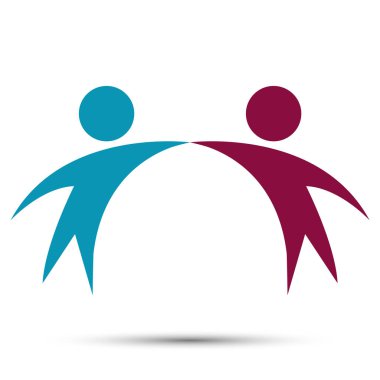 Vektör grafik yuvarlak renkli logo.icon takım çalışması, Vektör illüstrasyon iki mutlu insanlar