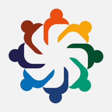 sekiz kişiyi kucaklayan ekip çalışması. Bir daire içinde sekiz kişi, Vektör illüstrasyon