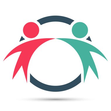 Vektör grafik yuvarlak renkli logo.icon takım çalışması, Vektör illüstrasyon iki mutlu insanlar