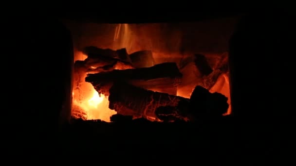 Feu Dans Flamme Cheminée Fond Noir Mise Point Est Floue — Video