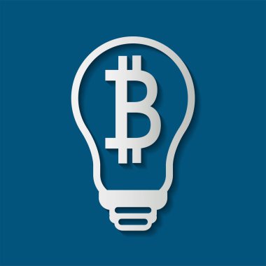 beyaz arka plan üzerinde sembol bitcoin ampul Simge. Vektör İllüstrasyonu