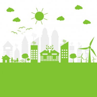 Yeşil şehirler çevre dostu konsept ideas.vector illüstrasyon ile dünyaya yardımcı 