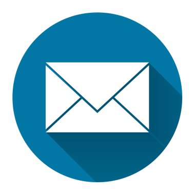 Beyaz arka plan üzerinde uzun gölge siyah ile posta simgesi, Basit tasarım style.vector illüstrasyon 