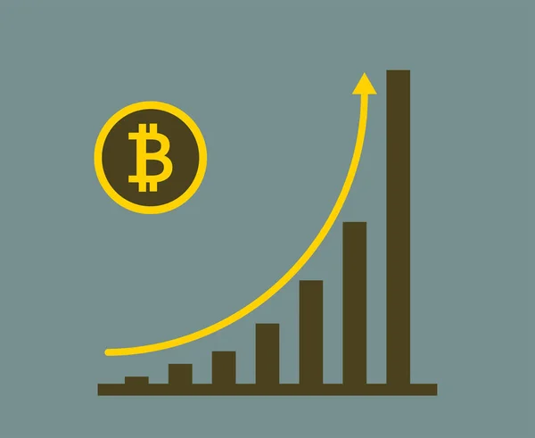 Gráfico de crescimento conceito Bitcoin negócio na medalha bitcoin background.vector Illustrator —  Vetores de Stock