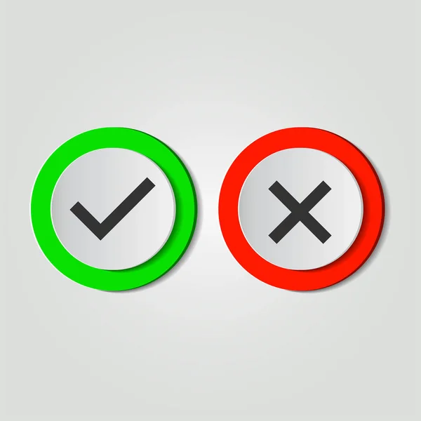 Symbole oui ou non icône, vert, rouge sur fond blanc Illustration vectorielle — Image vectorielle