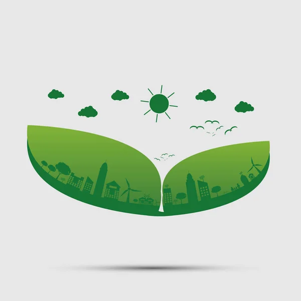 Las ciudades verdes ayudan al mundo con la nube con el concepto ecológico ideas.vector ilustración — Archivo Imágenes Vectoriales
