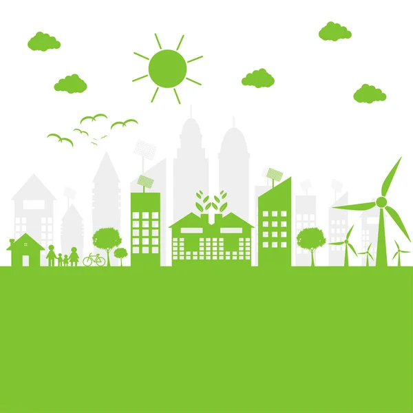 녹색 도시는 친환경 개념 아이디어로 세상을 돕습니다.벡터 일러스트레이션 — 스톡 벡터