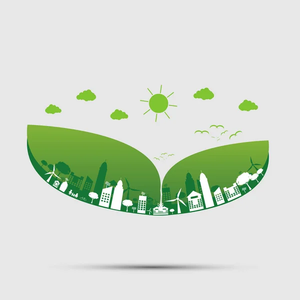 친환경 도시는 친환경 컨셉 아이디어로 클라우드로 세상을 돕습니다.벡터 일러스트레이션 — 스톡 벡터
