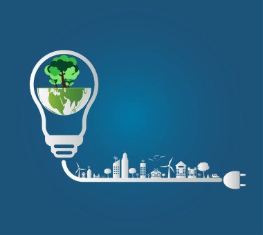 Ekoloji kavramı, dünya enerji tasarrufu ampul yeşil, Vektör İllüstrasyon olduğunu