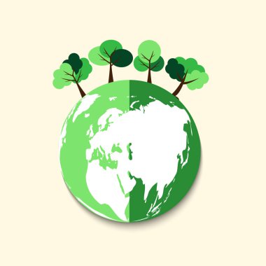 Ecology.Green şehirler çevre dostu konsept idea.dünya ve ağaç arka plan.vektör illüstrasyon ile dünyaya yardım
