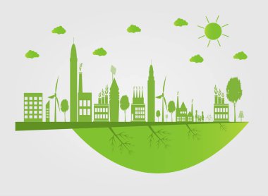 Ekoloji. Green şehirler çevre dostu konsept fikirleri ile dünyaya yardımcı olur. vektör ıllustratio