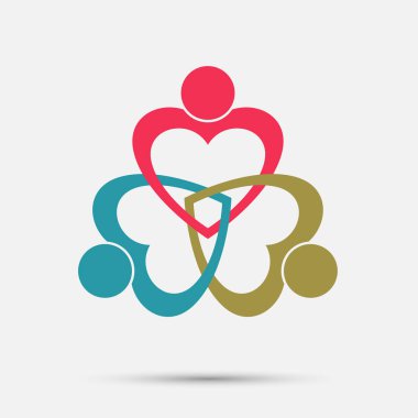 el ele tutuşan bir daire içinde üç kişi kalp. Zirve çalışanları aynı güç odasında buluşuyor.. 