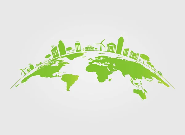 Ecology.Green città aiutano il mondo con concetto eco-friendly ideas.vector illustrazione — Vettoriale Stock