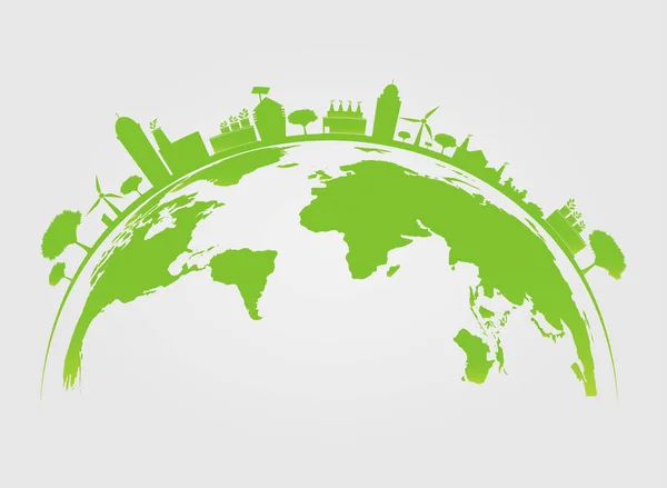 Ecología.Las ciudades verdes ayudan al mundo con el concepto ecológico ideas.vector ilustración — Vector de stock