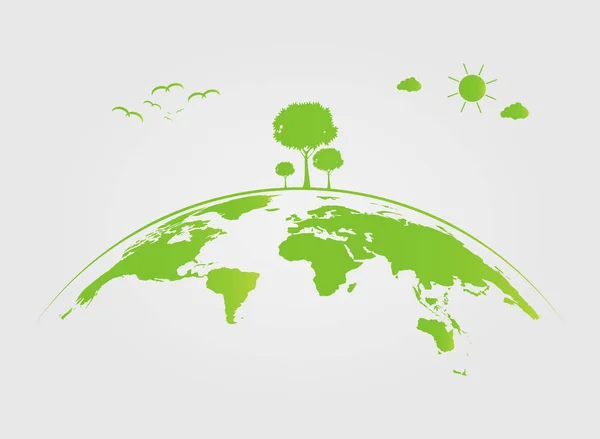 Ecologia, árvore na terra cidades ajudam o mundo com o conceito ecológico ideas.vector ilustração — Vetor de Stock