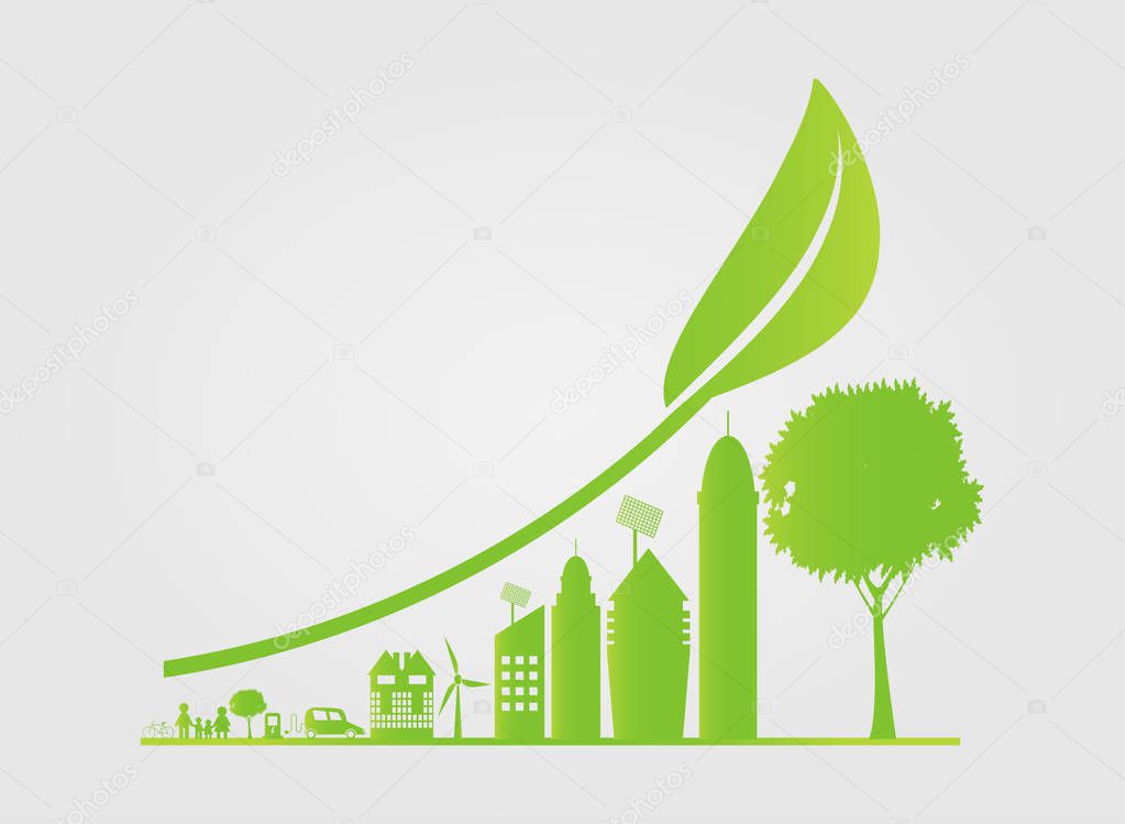 Sustainable Urban Growth in the City,Ecology.Green cities help the world with eco-friendly concept ideas,vector illustratio