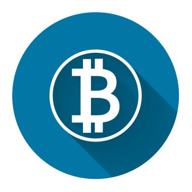 uzun gölge siyah ile sembol sikke bitcoin beyaz simgesi,Basit tasarım style.vector illüstrasyon 