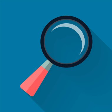 Uzun gölge siyah ile büyüteç, Basit tasarım style.vector illüstrasyon 