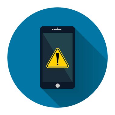 cep telefonu. Uzun gölge siyah ekranda bildirim ünlem işareti simgesi ile Akıllı Telefon, Basit tasarım style.vector illüstrasyon 