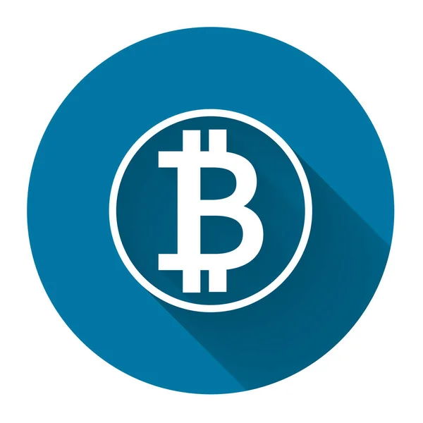 Szimbólum érme Bitcoin fehér ikon hosszú árnyék fekete, egyszerű design Style. vektoros illusztráció — Stock Vector
