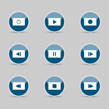sembol simgesi ayar medya oynatıcı kontrol beyaz yuvarlak düğmeleri. vektör illüstratör 