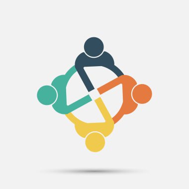 Toplantı odası insanları logosu. Daire içinde dört kişilik bir grup. 