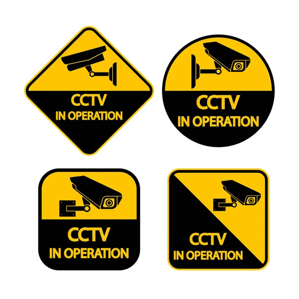 Fijar la etiqueta de la cámara CCTV. Signo de video vigilancia negro en la ilustración background.vector blanco — Vector de stock