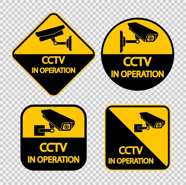 Fije la etiqueta de la cámara CCTV. Signo de video vigilancia negro en la ilustración transparente background.vector — Vector de stock