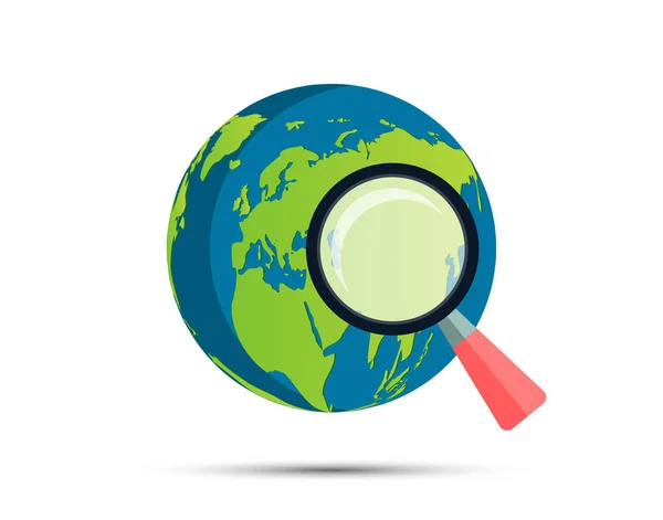 Magnifying glass on background map world Simple design style.vector illustration — Stock Vector