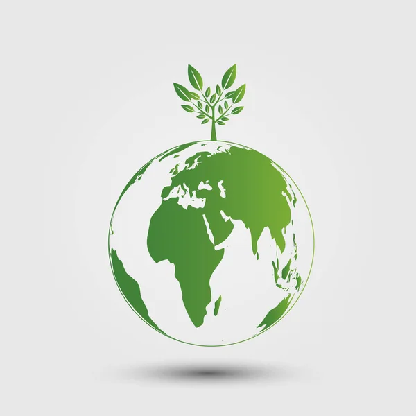 Ecología, árbol en las ciudades de la tierra ayudan al mundo con el concepto ecológico ideas.vector ilustración — Vector de stock