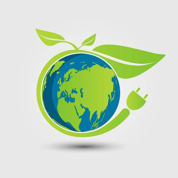 Earth symbol with green leaves around.Ecology.Green cities help the world with eco-friendly concept ideas — Stock Vector