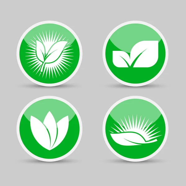 Nastavit ekologická loga ikony prvku přírody na zelené listě na bílém pozadí. vektorový Illustrator — Stockový vektor