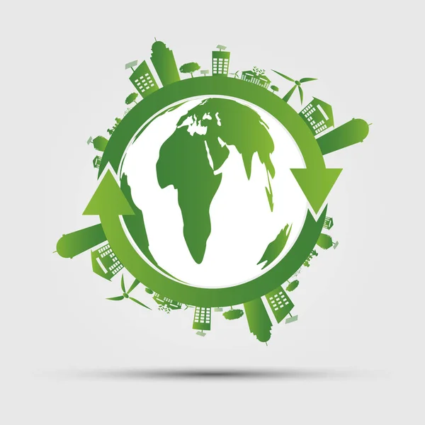 Concepto de ecología. save world.GGreen Cities ayuda al mundo con la ilustración Eco-Friendly Concepts.vector — Vector de stock